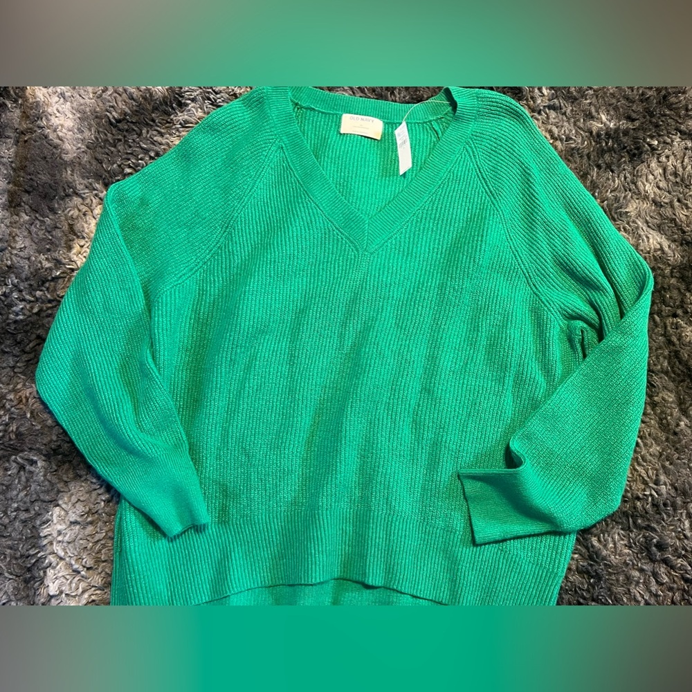 OLD NAVY RIBBED V-NECK SWEATER KELLY GREEN SIZE 2X NWT